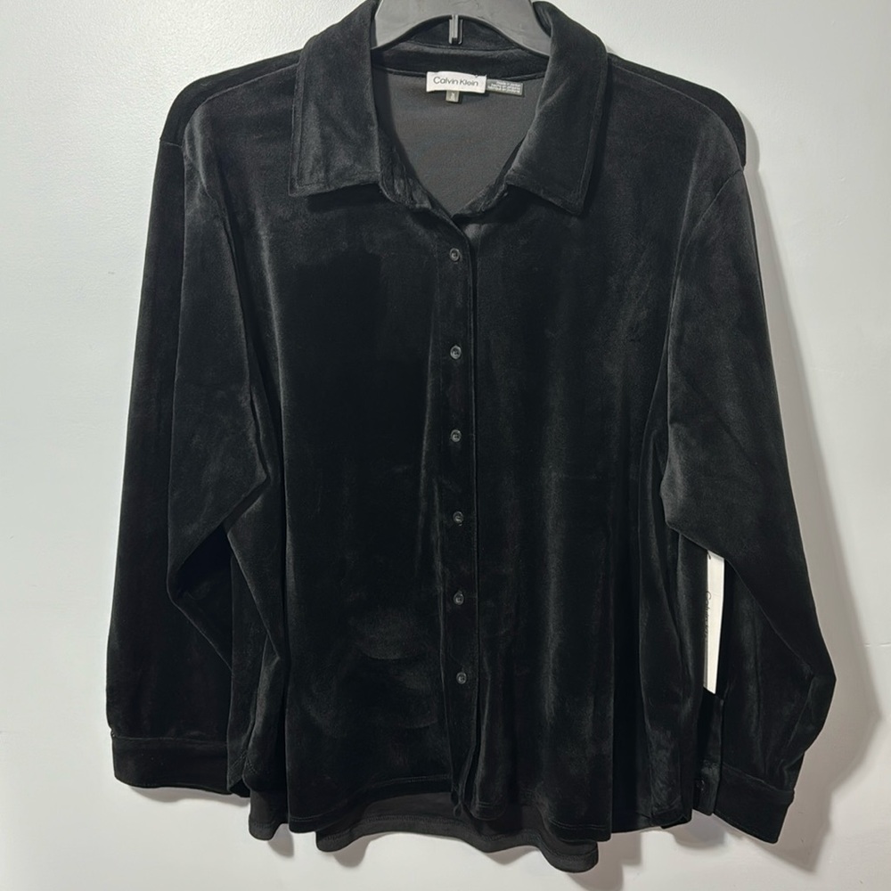 Calvin Klein Black Velour Button Front Shirts in Size 1X & 2x - Picture 2 of 12